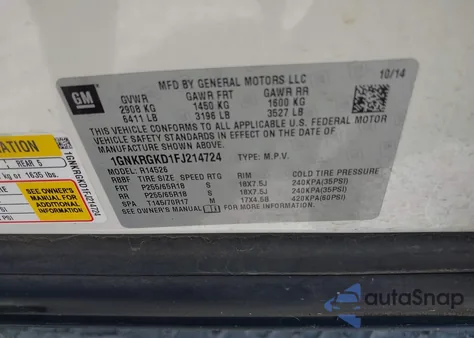 2015 Chevrolet Traverse 1Lt from USA, damaged, VIN 1GNKRGKD1FJ214724